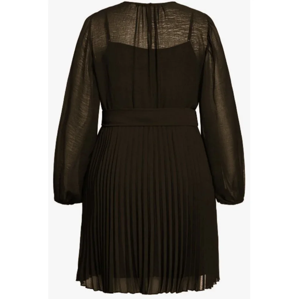 NWT City Chic Blair Black Sheer Pleated Dress 20 - Picture 7 of 12